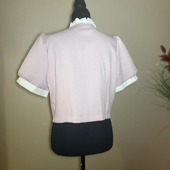 Vintage Coquette Cropped Blouse Dusty Rose Puff Sleeve - Picture 4 of 7